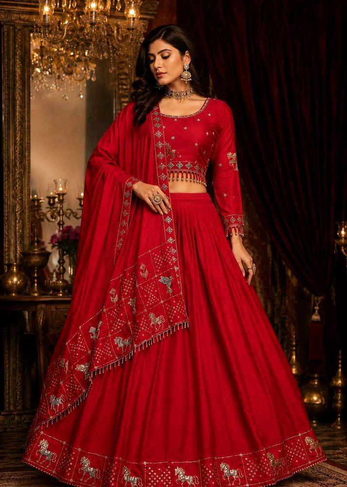 Stunning Red Embellished Lehenga Choli