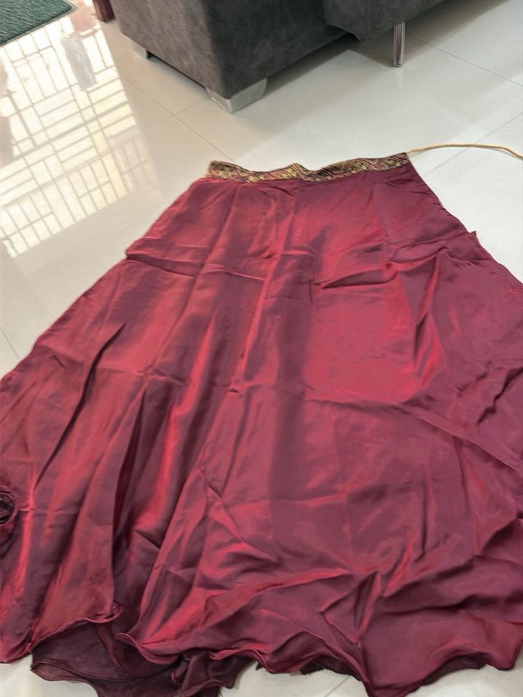 Elegant Burgundy Silk Skirt