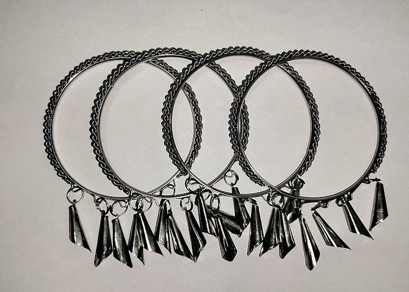Elegant Oxidized Silver Tone Bangles with Tassel C