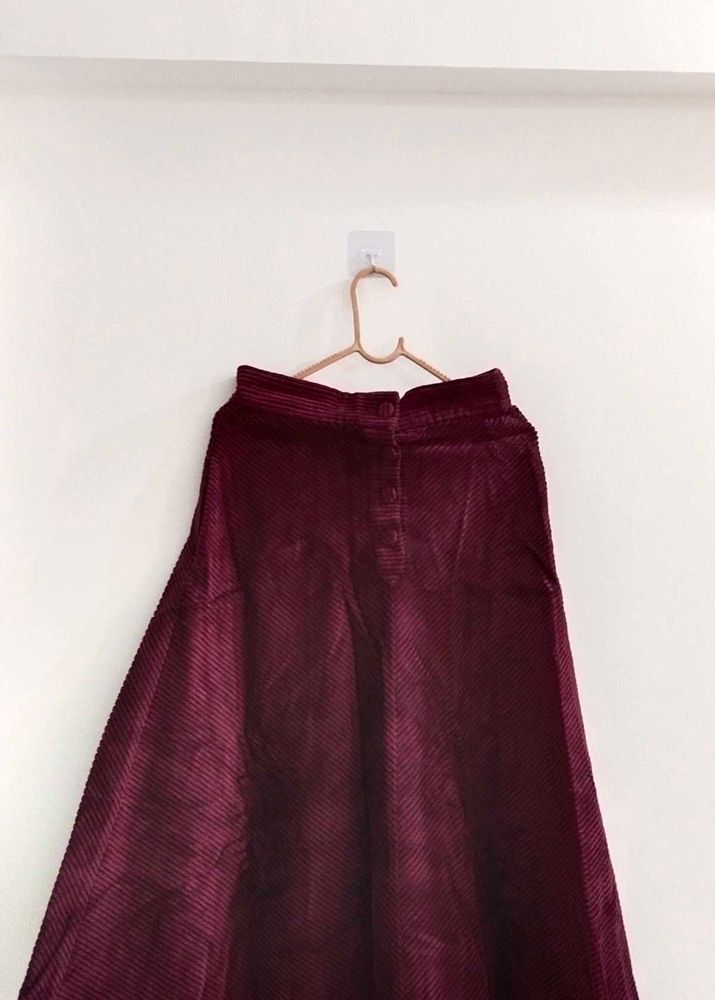 Maroon Corduroy Midi Skirt