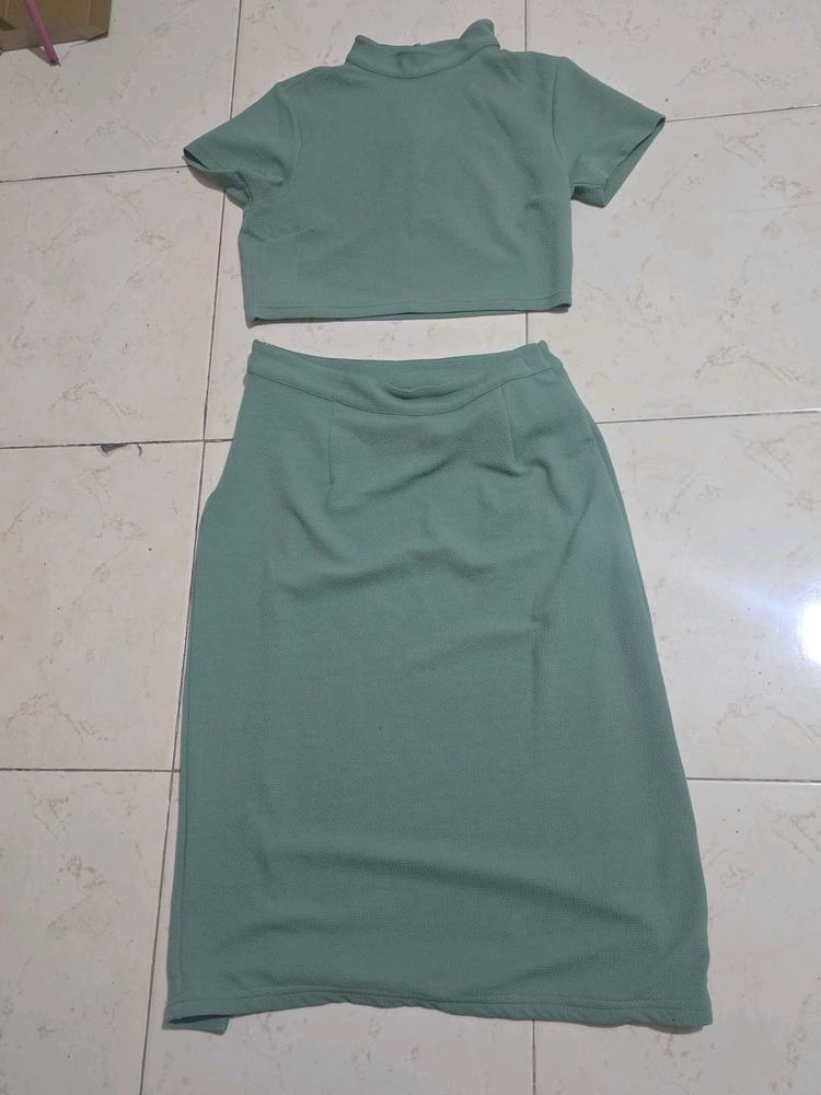 Mint Green Crop Top &amp; Skirt Set