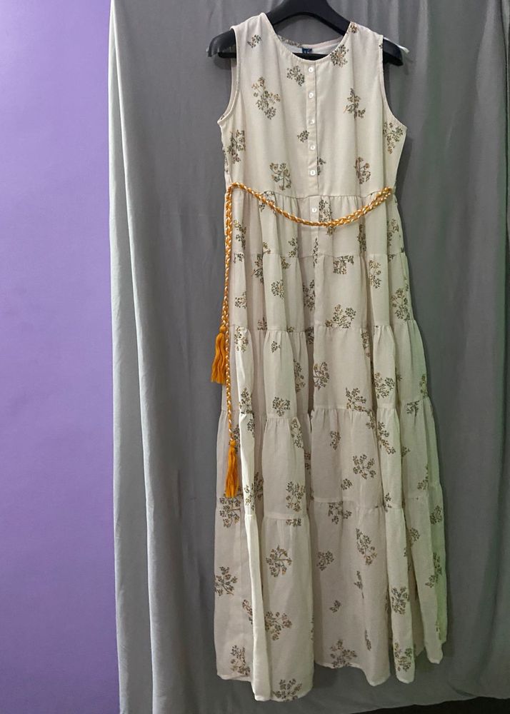 Chumbak Floral Tiered White Indowestern Dress