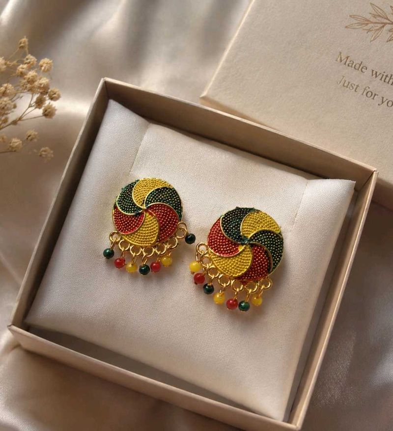 Colorful Swirl Boho Dangle Statement Stud Earrings