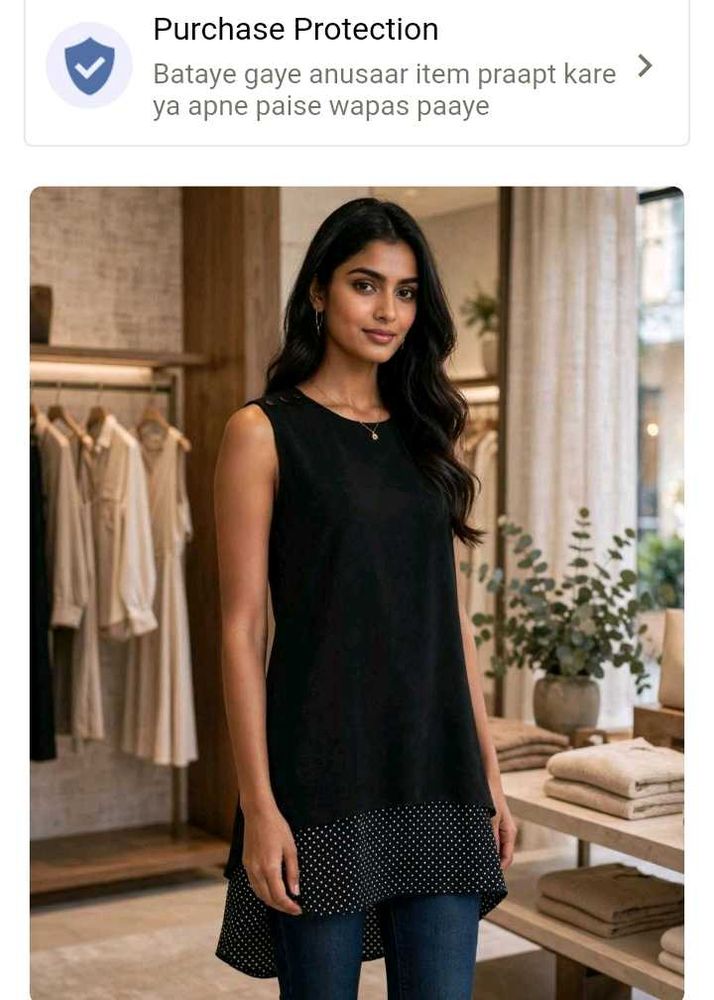 Chic Black Sleeveless Top with Polka Dot Hem