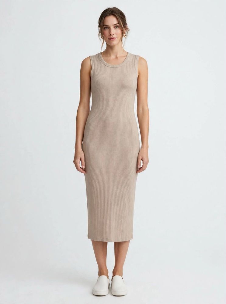 Beige Knit Sleeveless Bodycon Maxi Dress for Women