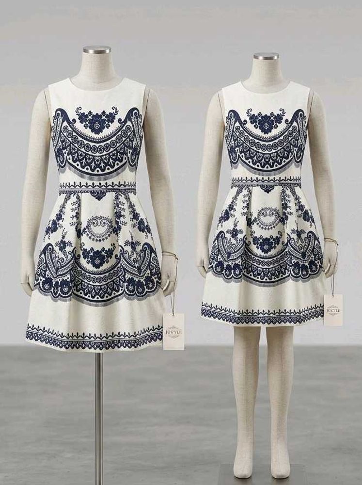 Chic Navy &amp; White Floral Dress