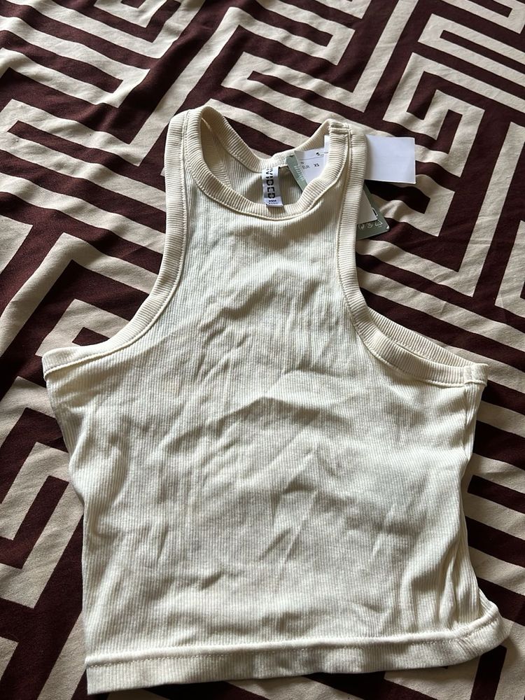 Cream Ribbed Cropped Tank Top