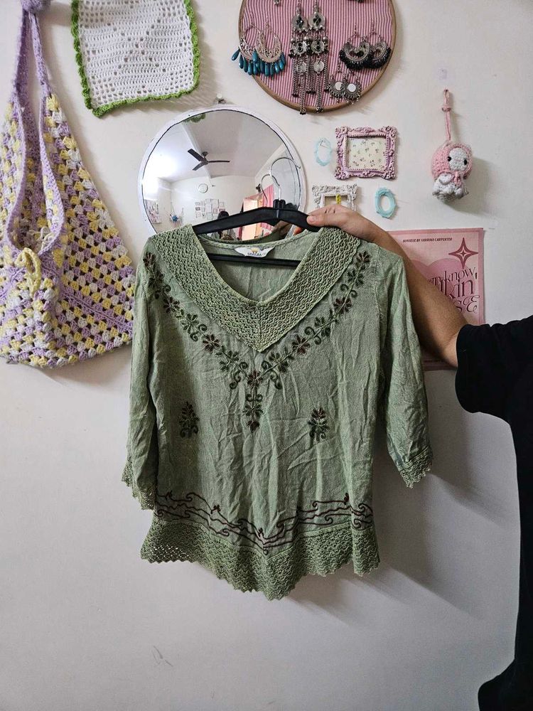 Embroidered Green Ethnic Tunic
