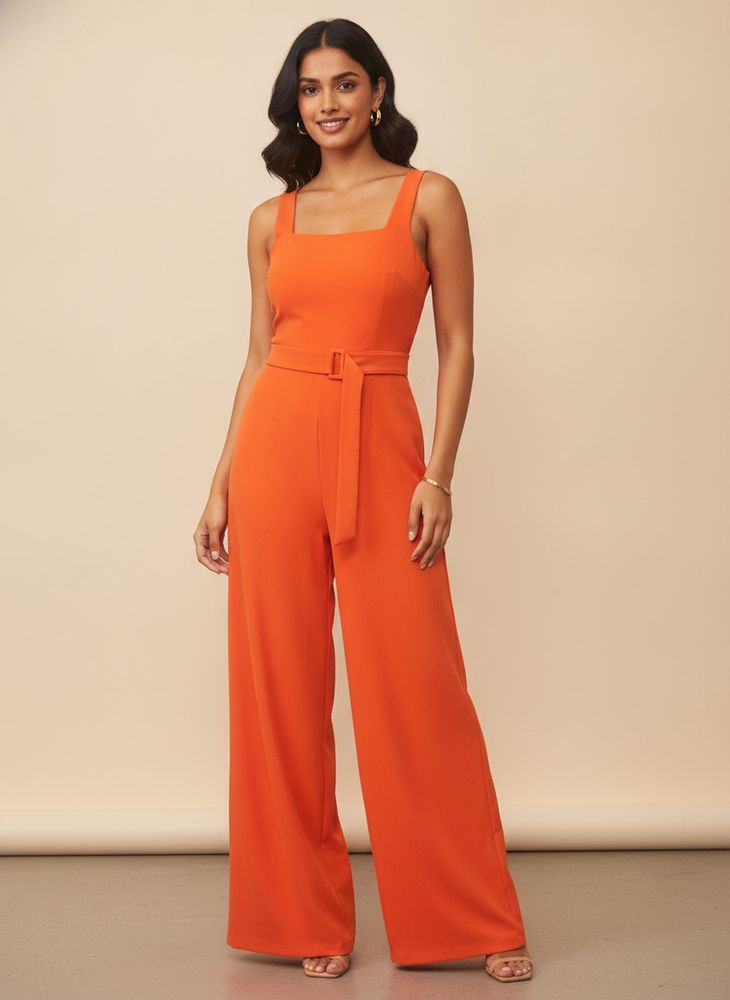 Vibrant Orange Wide-Leg Jumpsuit