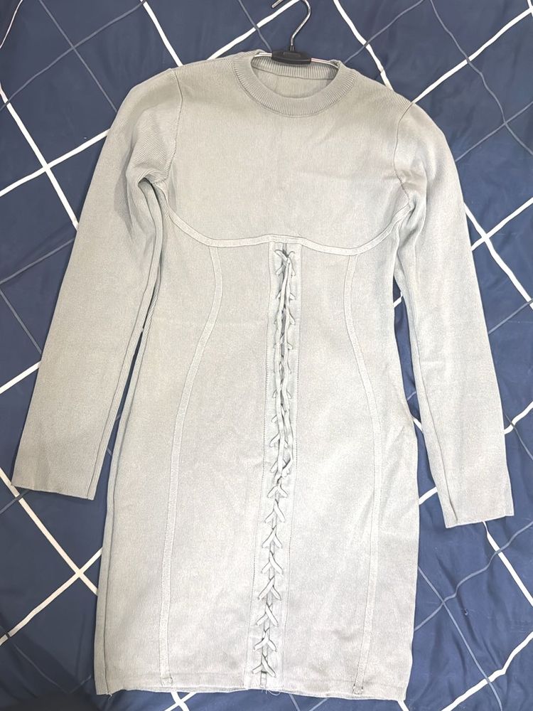 Grey Lace-Up Mini Dress