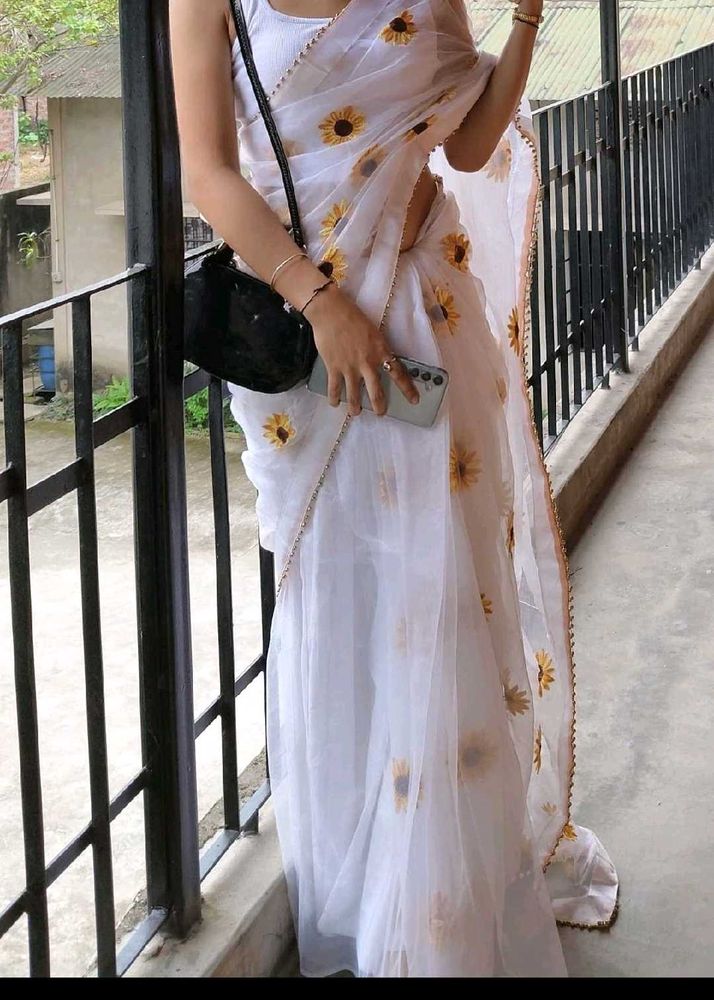 White Floral  Saree  With