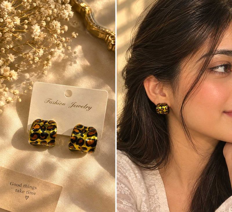 Leopard Print Square Hoop Earrings