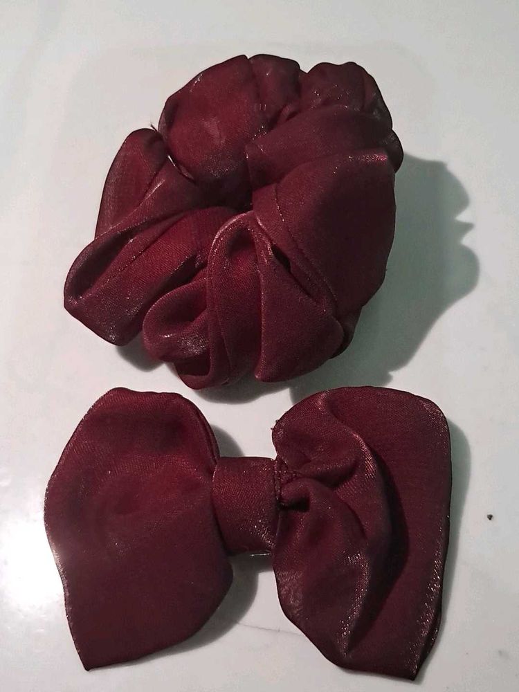 Maroon Scrunchie &amp; Bow Set
