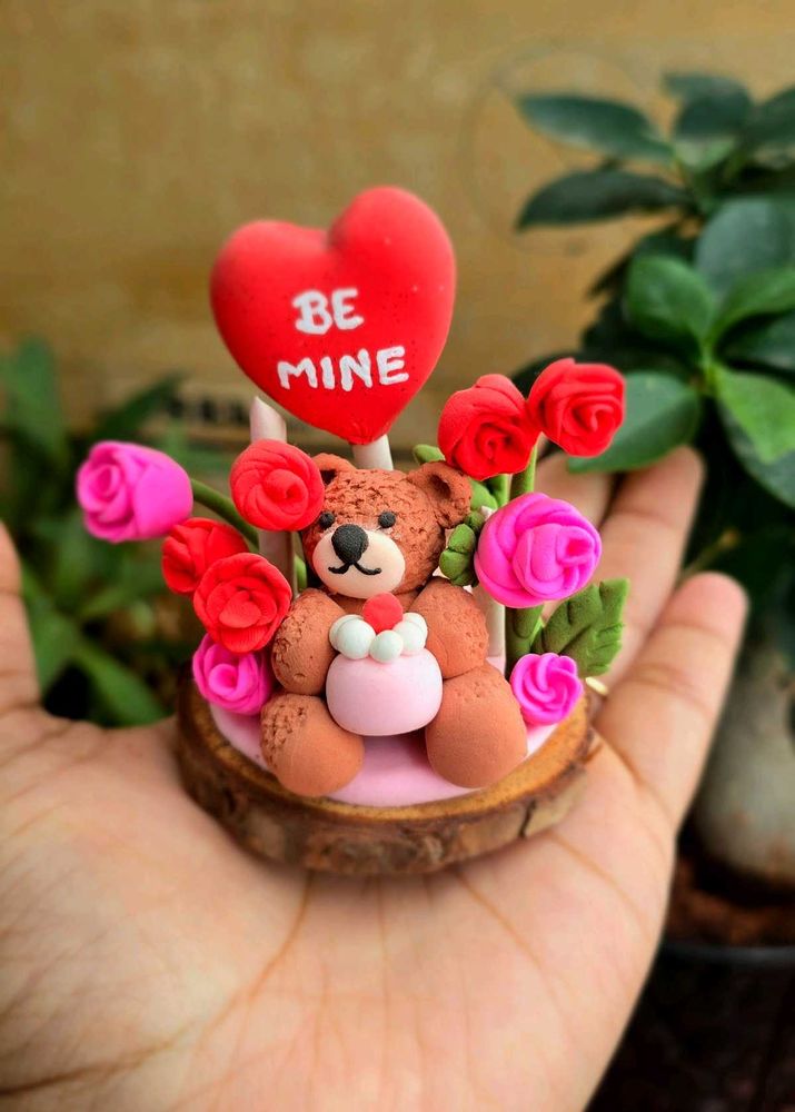 🌹 Be Mine Teddy — Handmade Clay Showpiece 🧸❤️