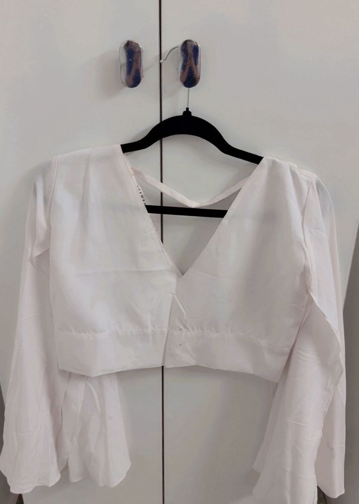 Chic White Bell Sleeve Crop Top
