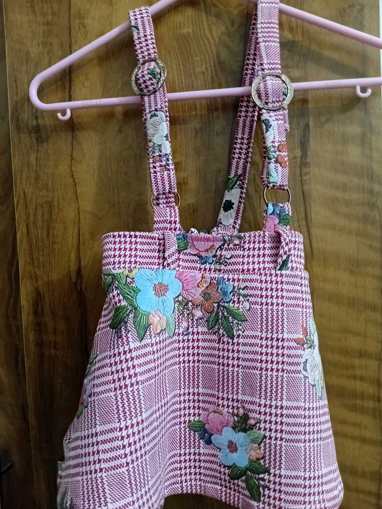 Cute Floral Embroidered Pinafore Dress