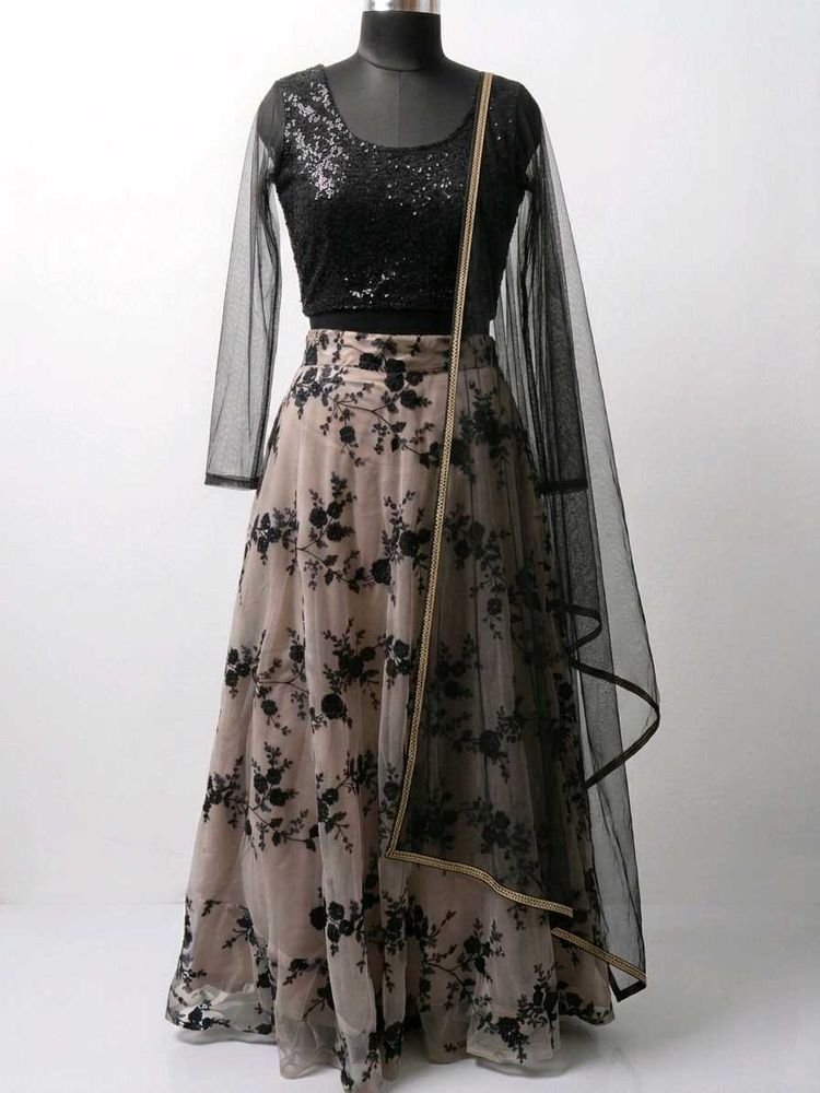 Designer Sequins Crop Top &amp; Floral Skirt