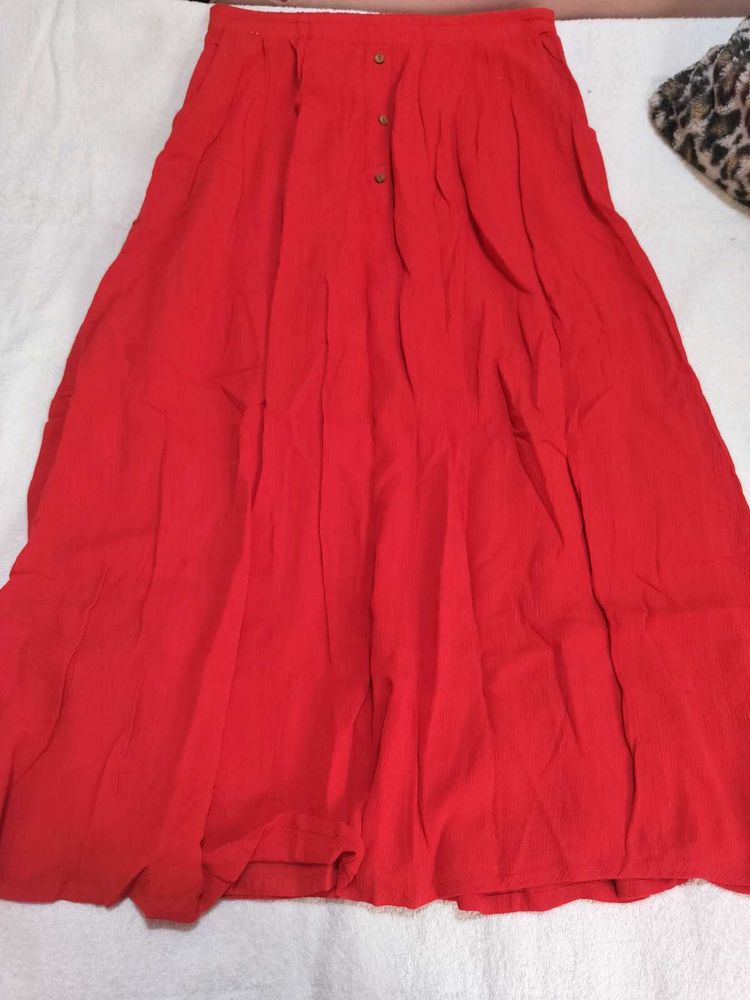 Vibrant Red Button-Down Maxi Skirt ♥️🍒