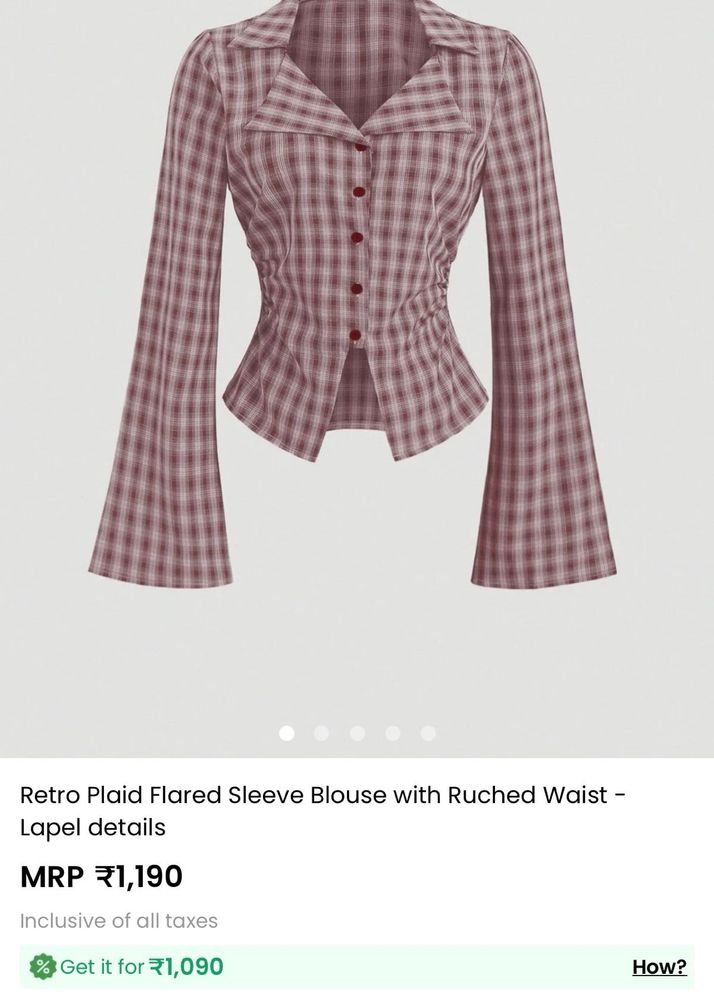 Retro Plaid Flared Sleeve Blouse(Size: Medium))