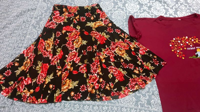 Floral Skirt and T-shirt Set