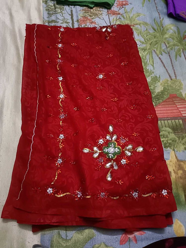 Elegant Red Embellished Saree