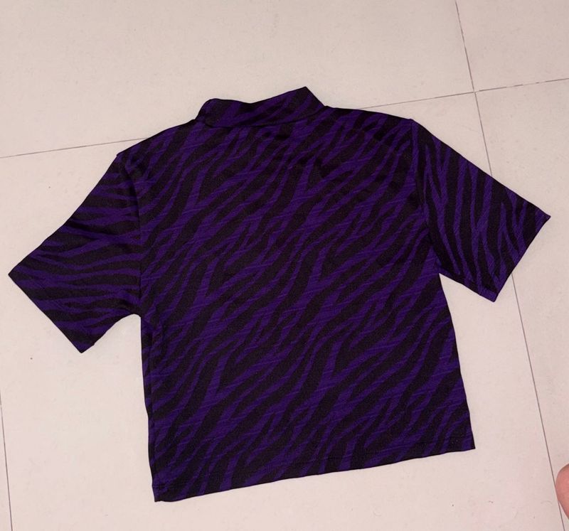 Purple Zebra Print Mock Neck Top
