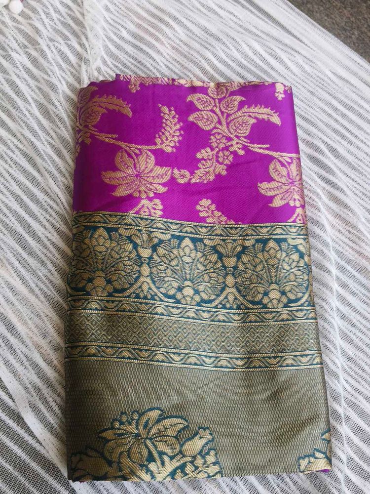 Vibrant Silk Saree with Gold Border