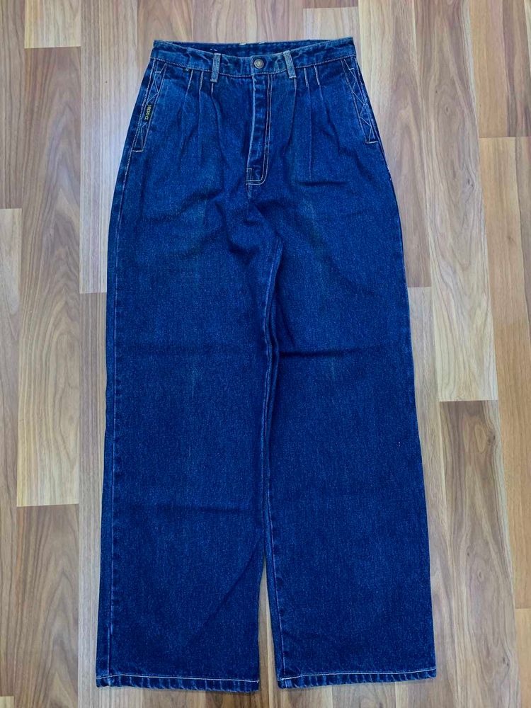 Classic Blue Wide Leg Denim Jeans