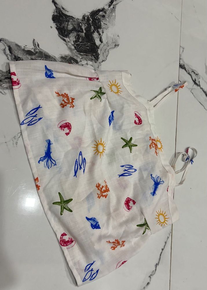 White Nautical Print Bikini Top