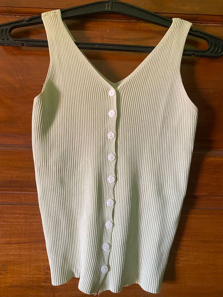 Ribbed V-Neck Button-Up Tank Top