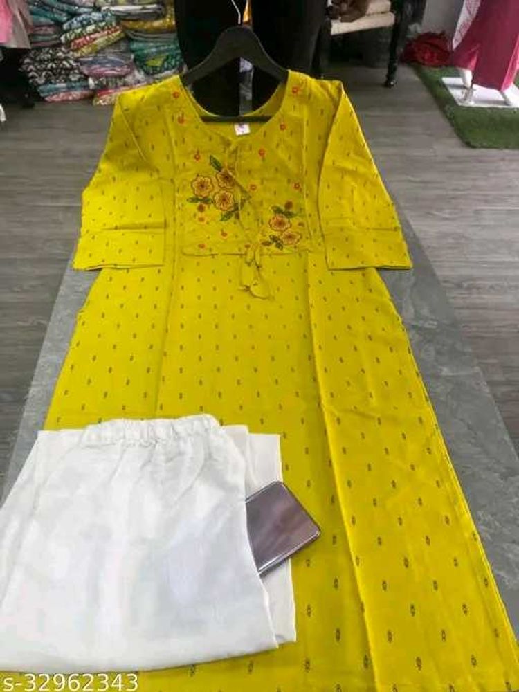 Yellow Kurta Set with White Pants