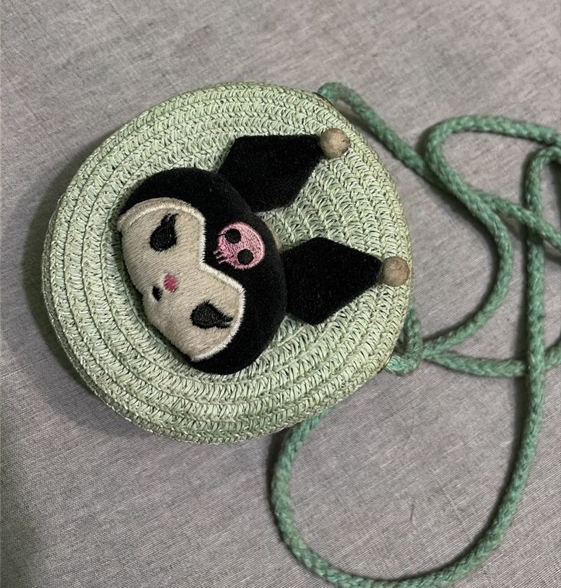 KUROMI Cute Character Straw Crossbody Bag