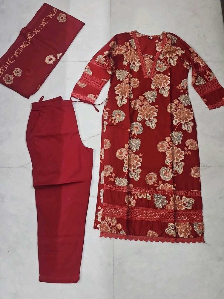 Maroon Red Kurta Set with Dupatta