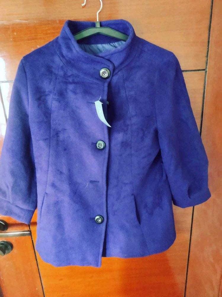 Stylish Purple Three-Quarter Sleeve Coat