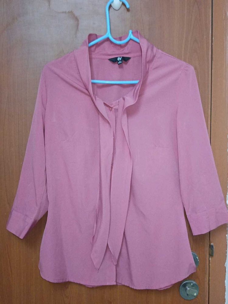 Elegant Pink Blouse with Neck Tie