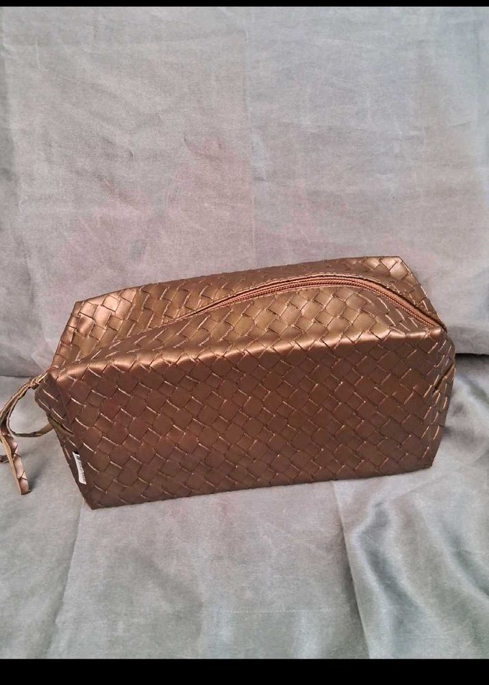 Bronze brown Woven Cosmetic Pouch