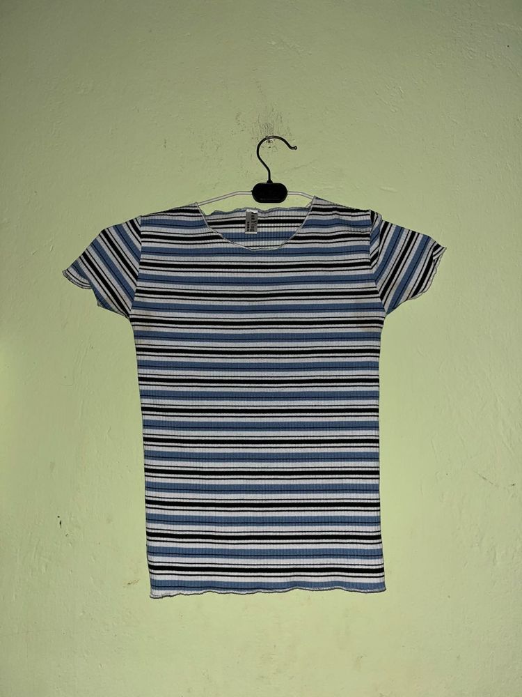 Striped Ribbed Fitted Top