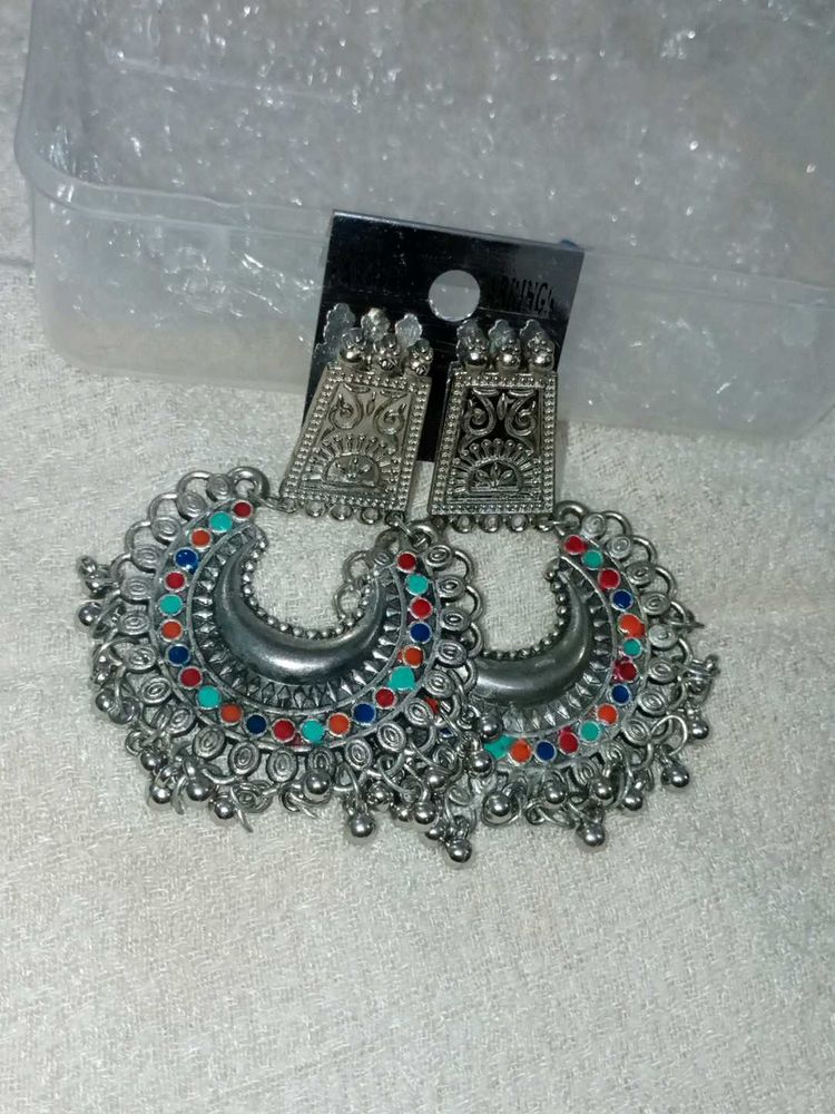 Bohemian Oxidized Jhumka Earrings