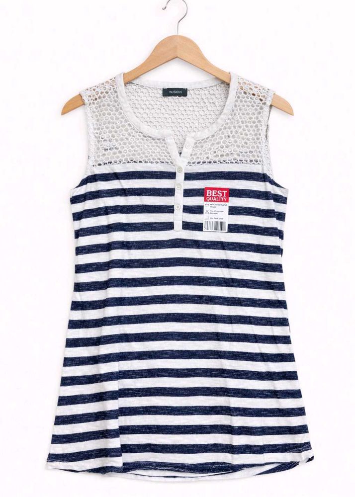 Striped Sleeveless Top with Lace Detail