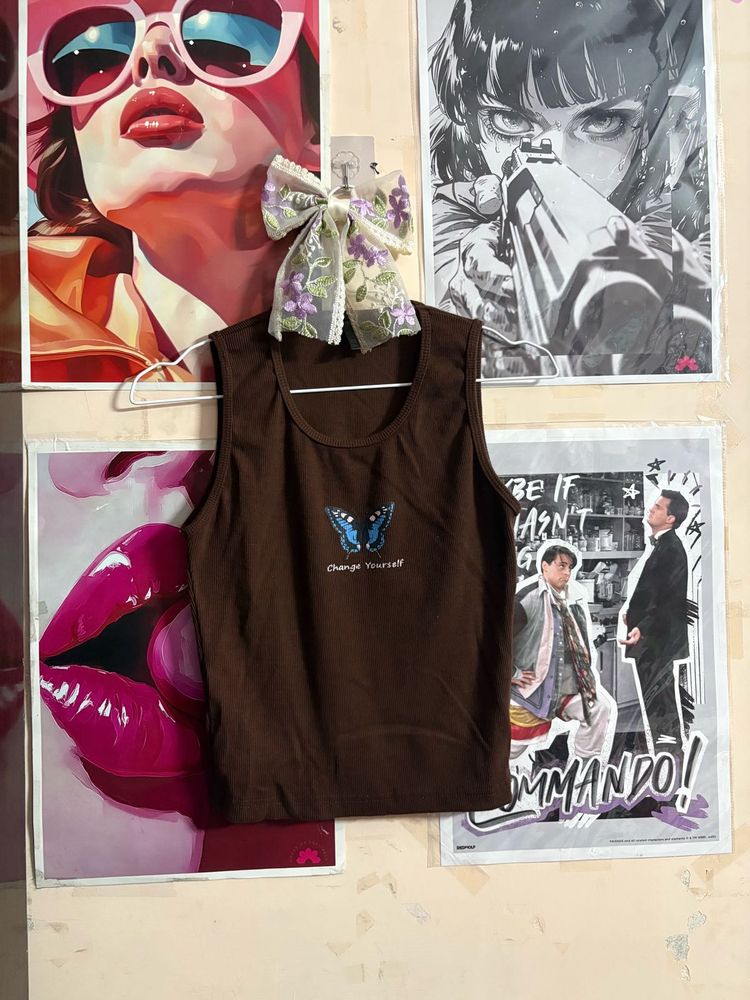 Brown Butterfly Graphic Tank Top