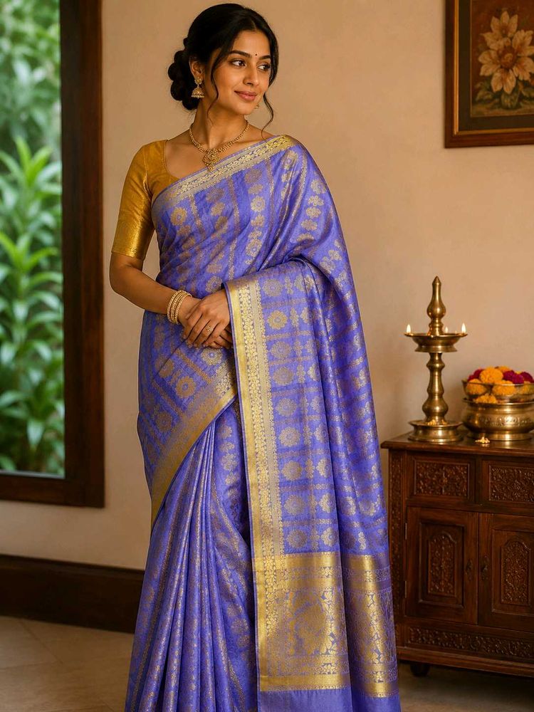 Elegant Lavender Banarasi Silk Saree-only saree