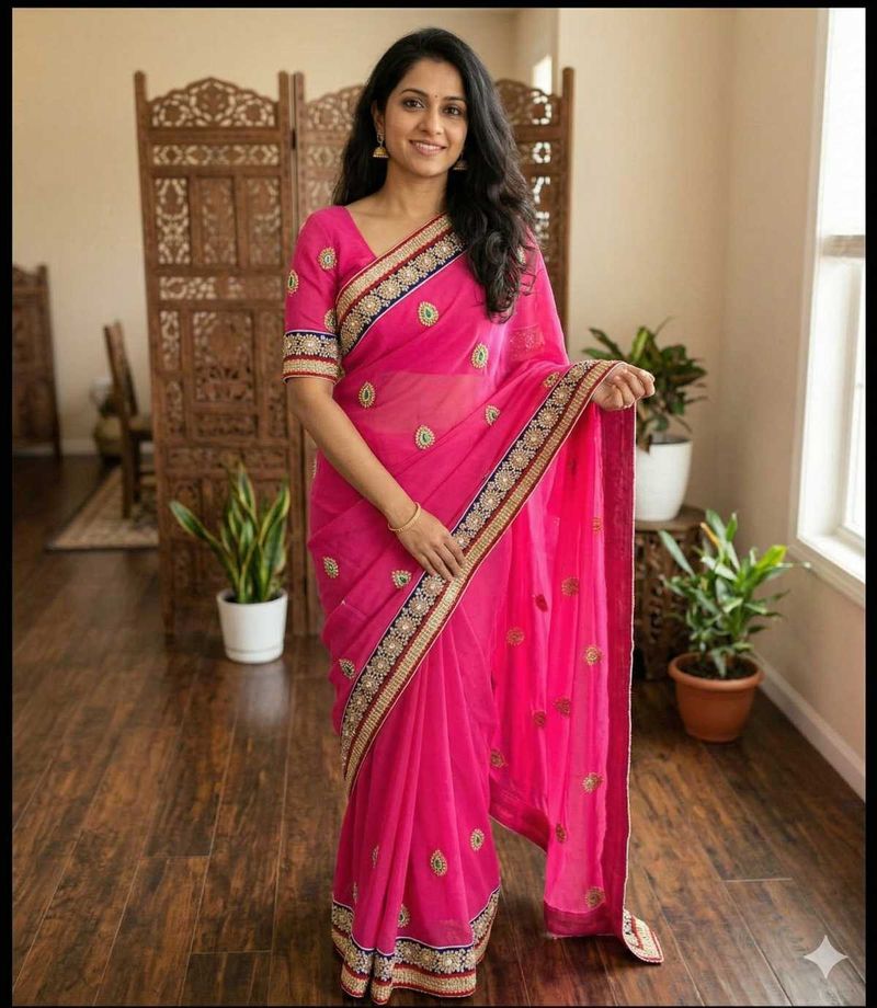 Stunning Rose Pink Embroidered Saree