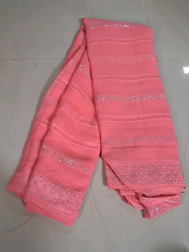 Elegant Pink Saree with Embellishments