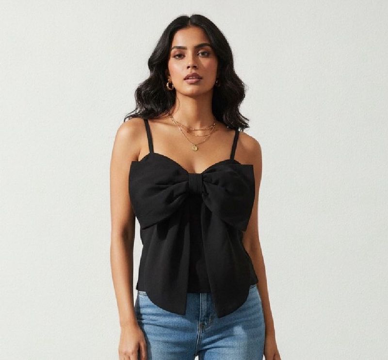 Chic Black Bow Camisole Top