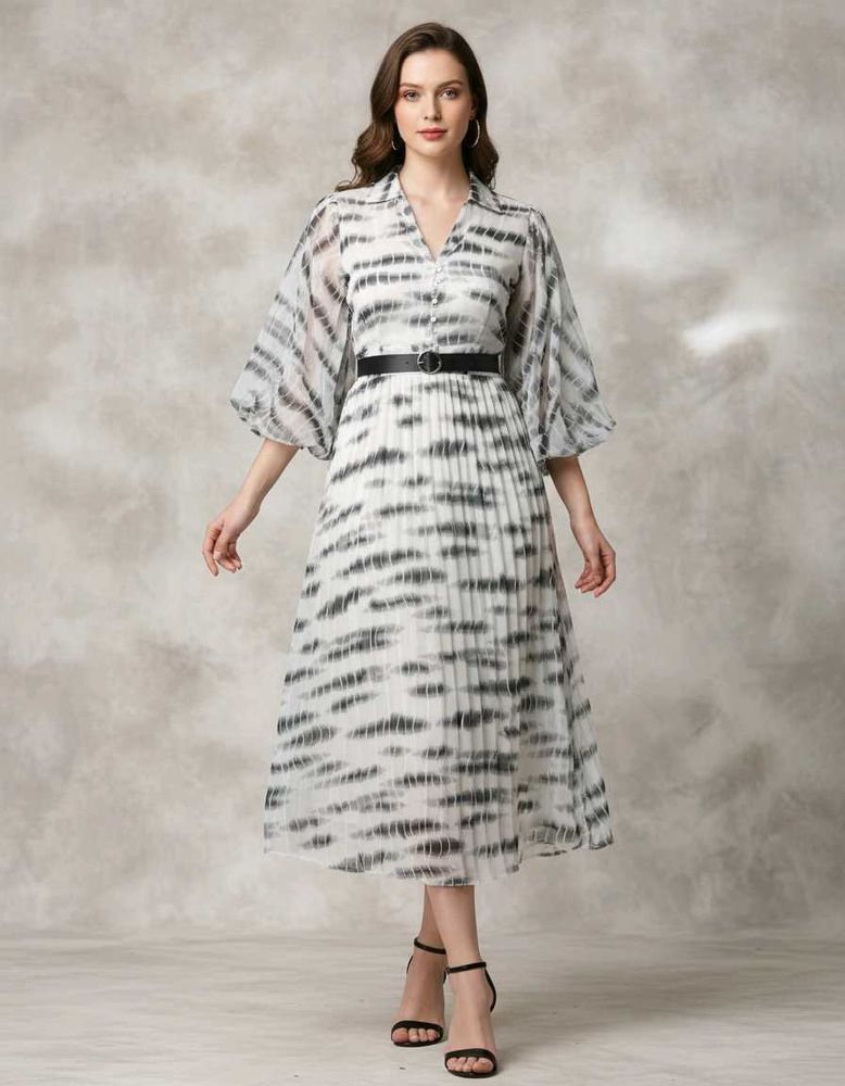 Stylish Tie-Dye Pleated Midi Dress