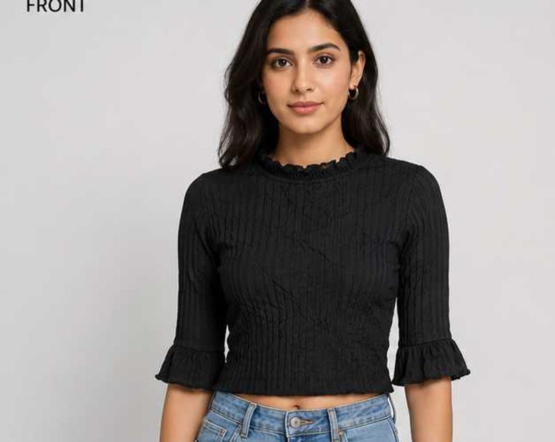 Black Ribbed Mock Neck Top