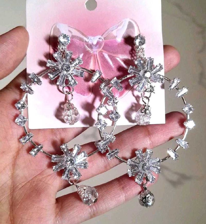 Stunning Crystal Snowflake Hoop Earrings