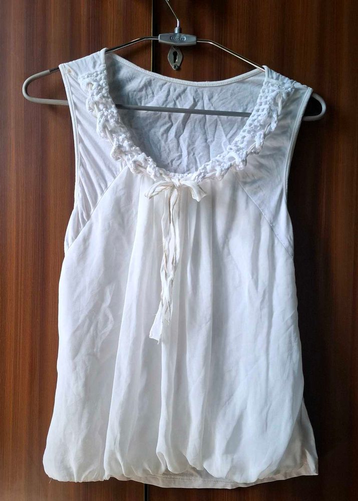 Chic White Summer Top with Lace Crochet Detail🤍