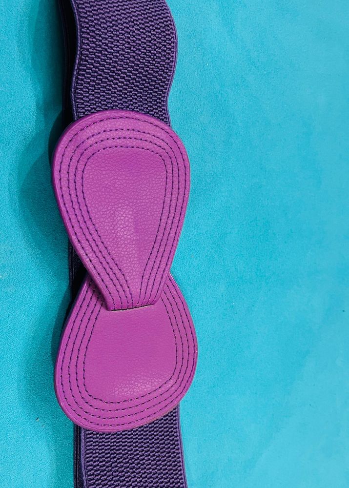 Purple Elastic Belt with Faux Leather Accent