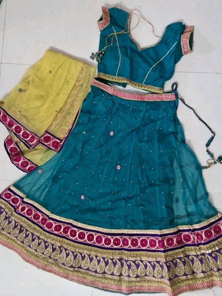 Embroidered Teal Lehenga Choli Set